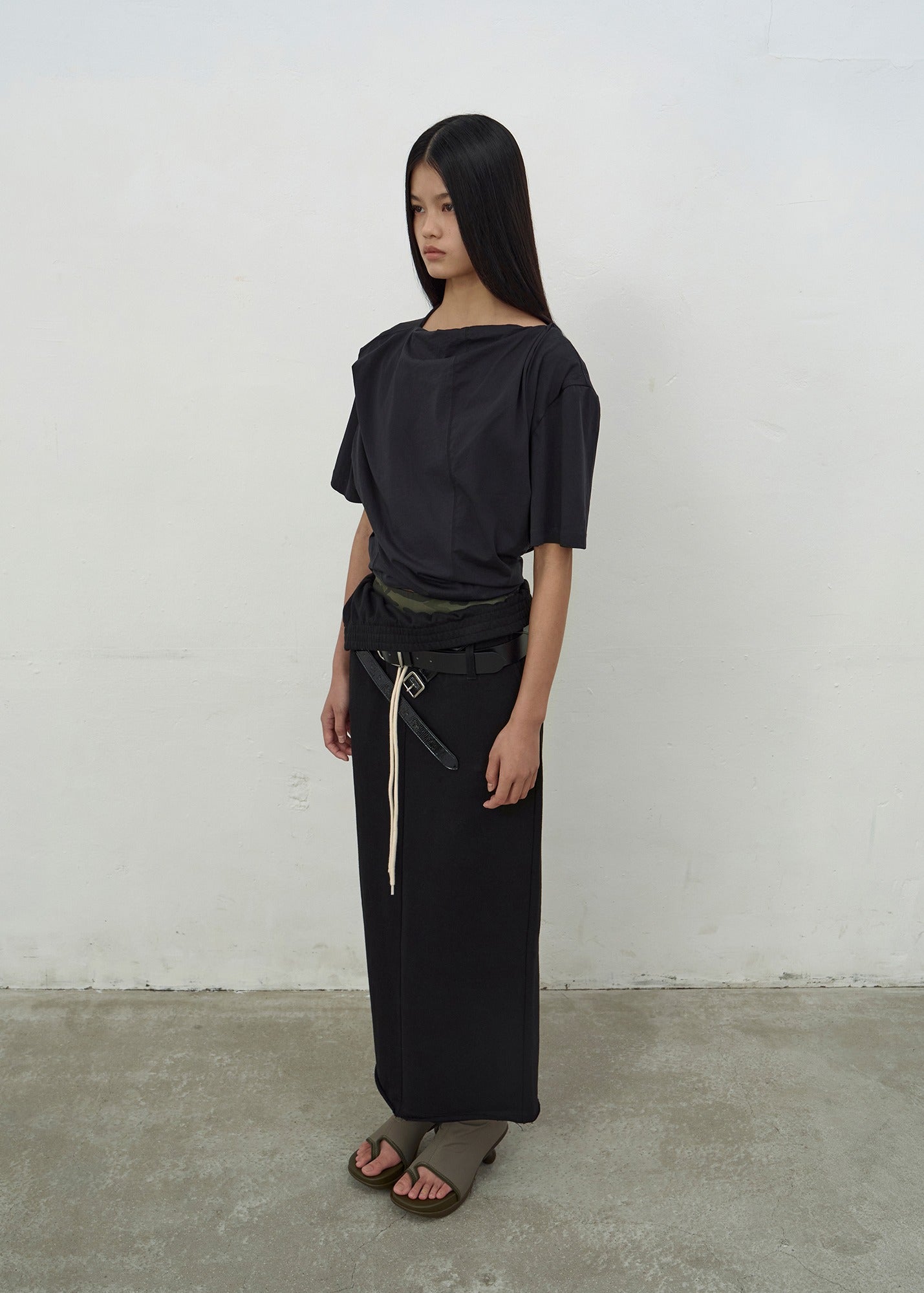 FOLD-OVER JERSEY SKIRT (BLACK)