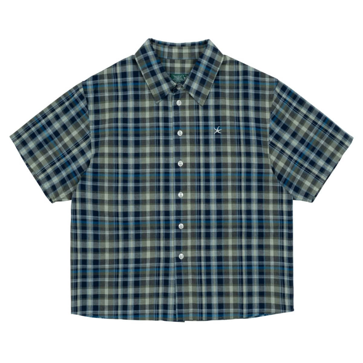 TCM mini logo check half shirts (blue)