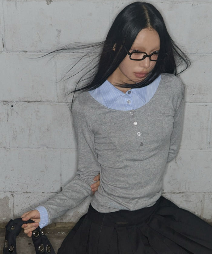 SHIRT LAYERED LONG SLEEVE (GRAY) F25ZB023