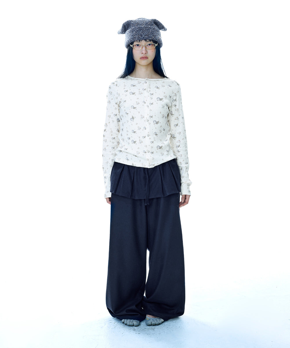 PLEATS OVER WOOL PANTS DARK NAVY