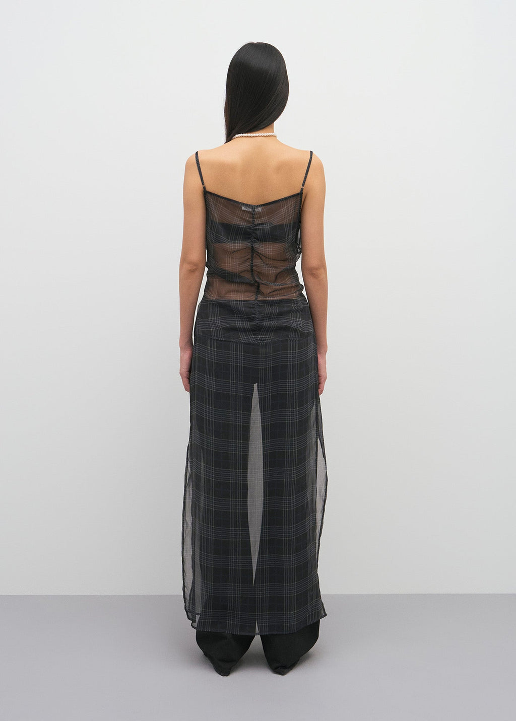 HOOK DETAIL CHIFFON DRESS_CHECKED / 2 Color