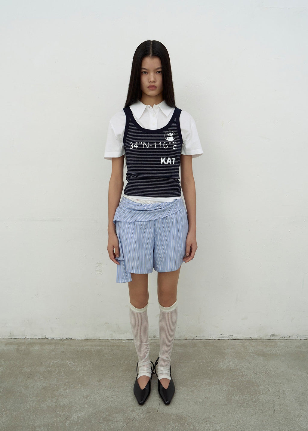 KAT PRINT SLIM TANK TOP (NAVY)