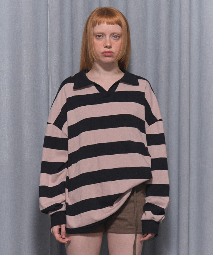 STRIPE OVERFIT RUGBY TEE (PINK)