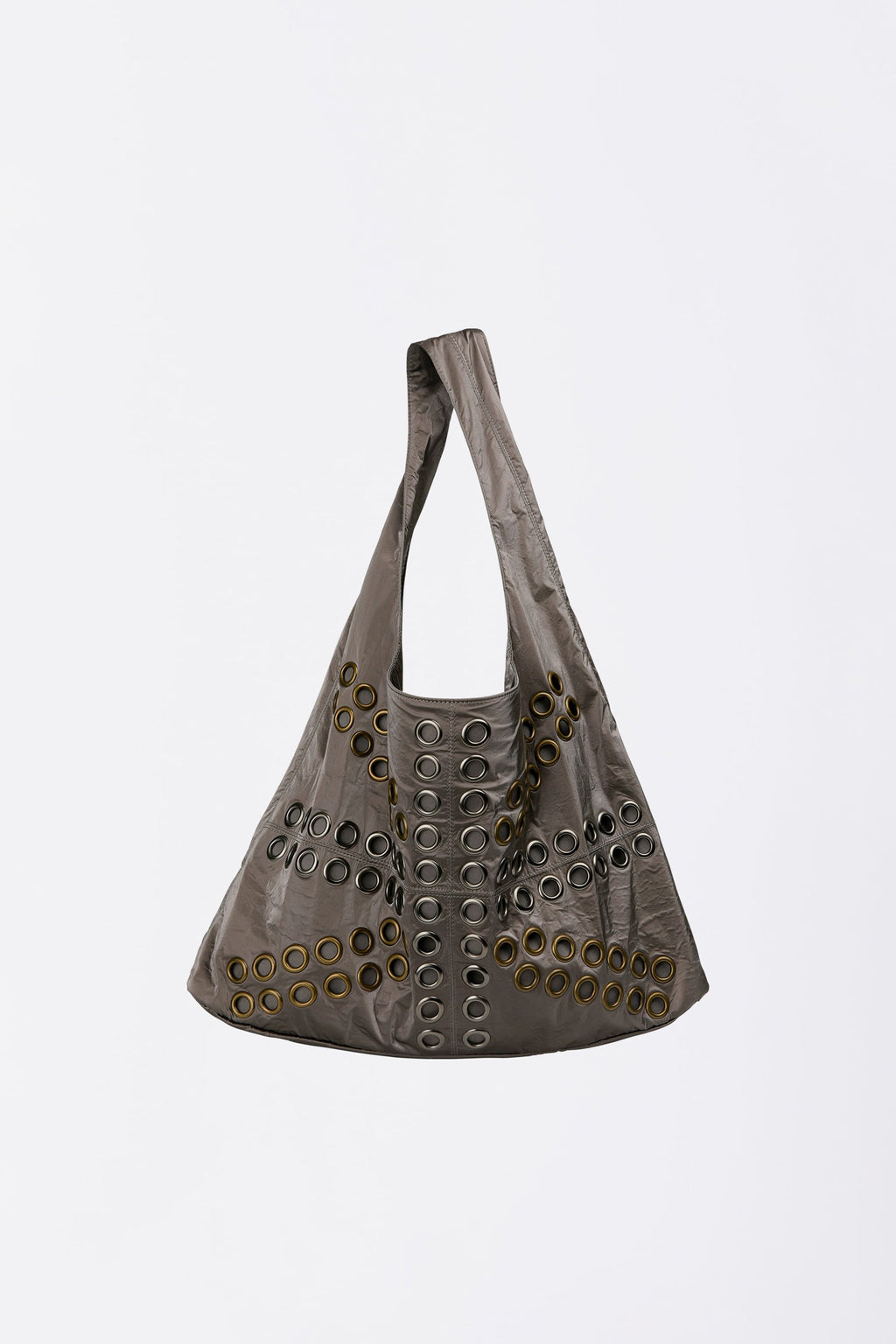 Stud Metallic Hobo Bag Gun Metal