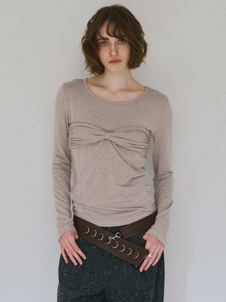 Bustier Shirring T-shirts Beige