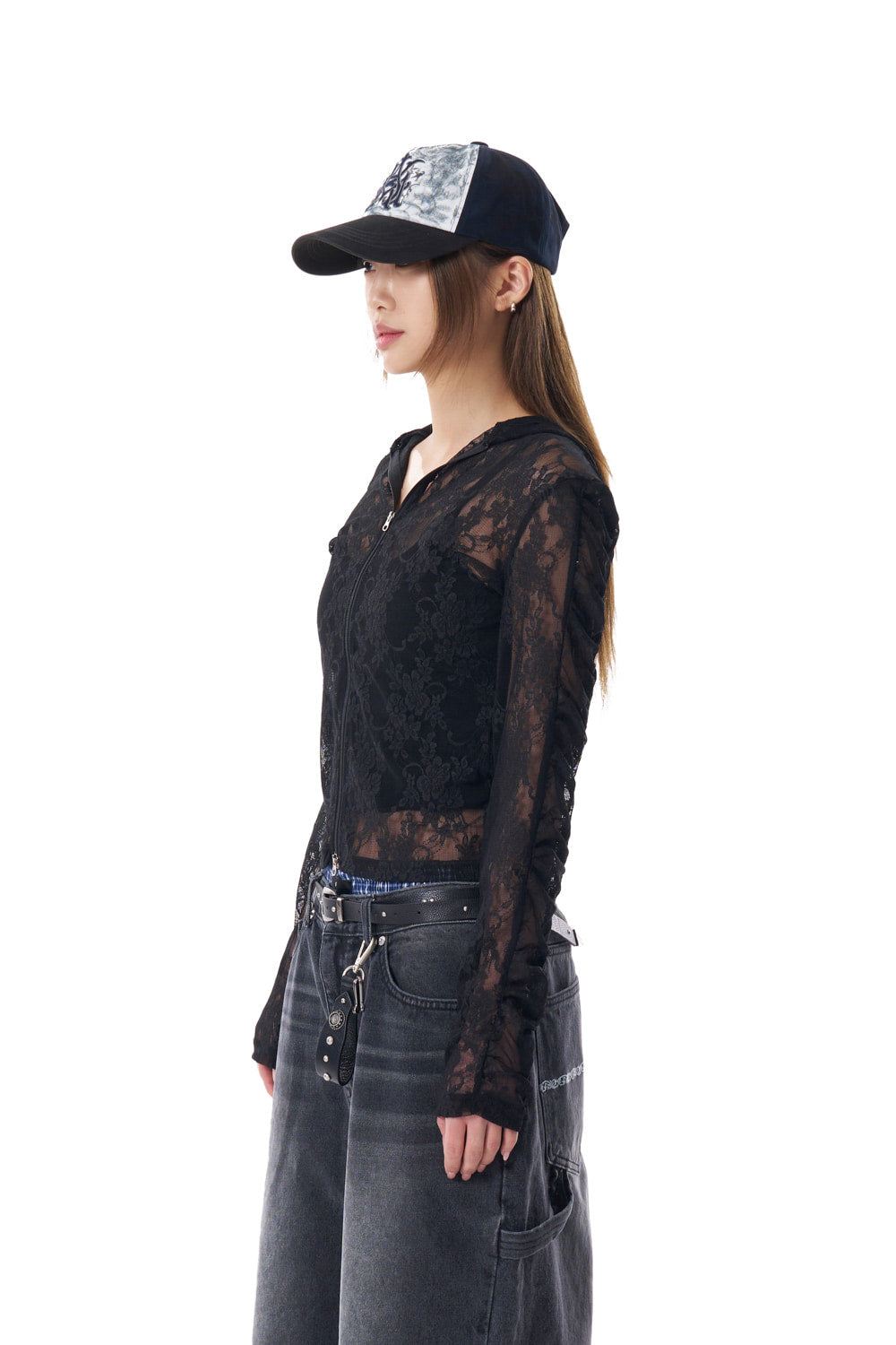 Laced Zip-Up Hoodie (Black)