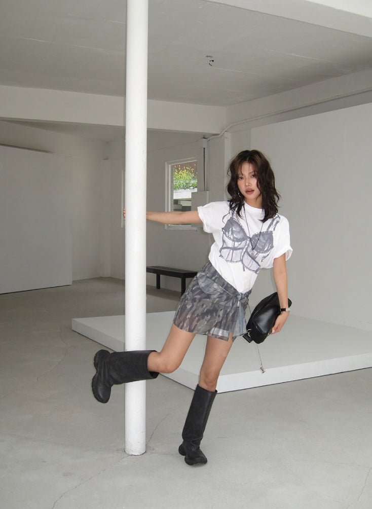 SNAP CORSET GRAPHIC T-SHIRT / WHITE