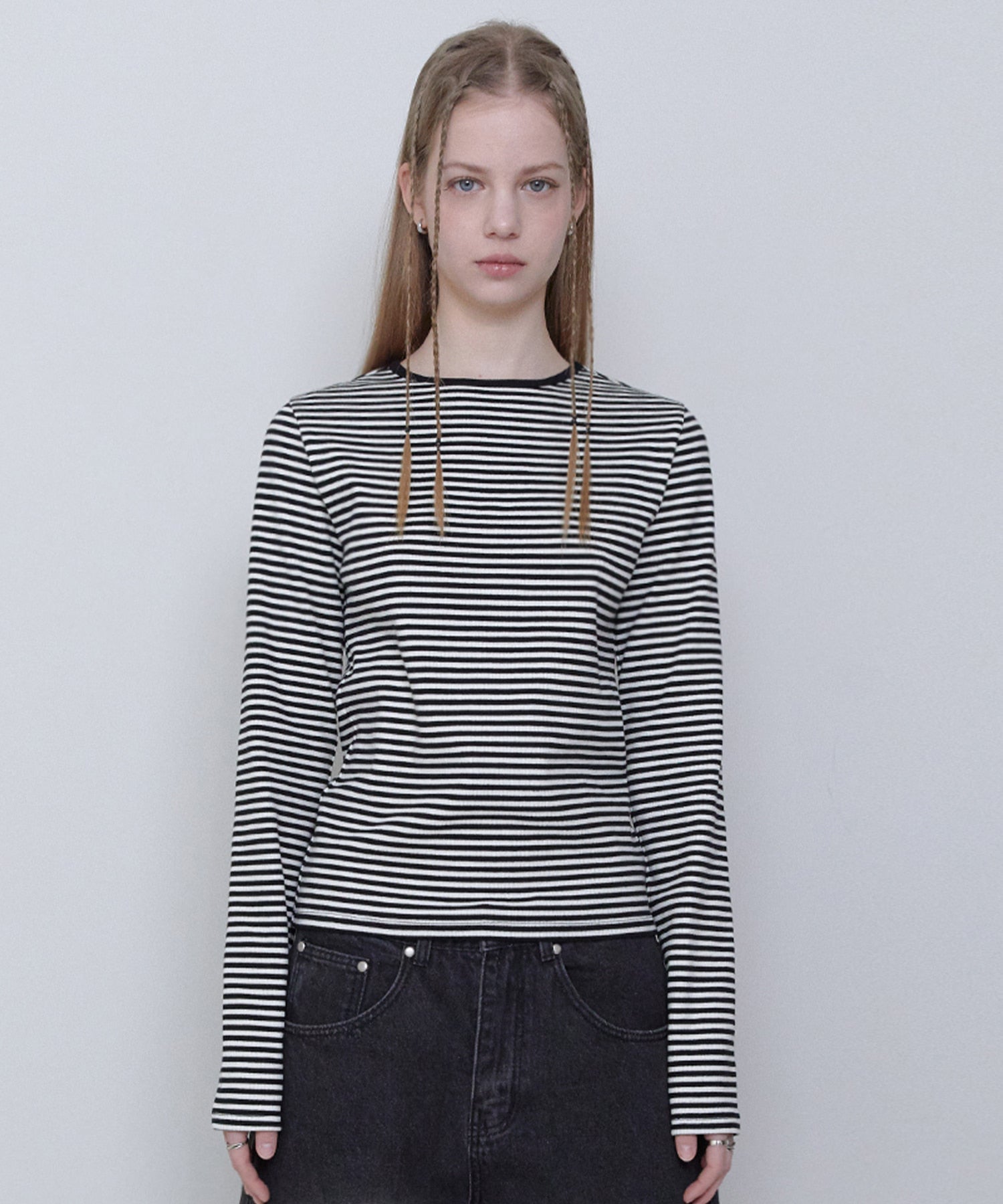 BASIC STRIPE LONG SLEEVE BLACK