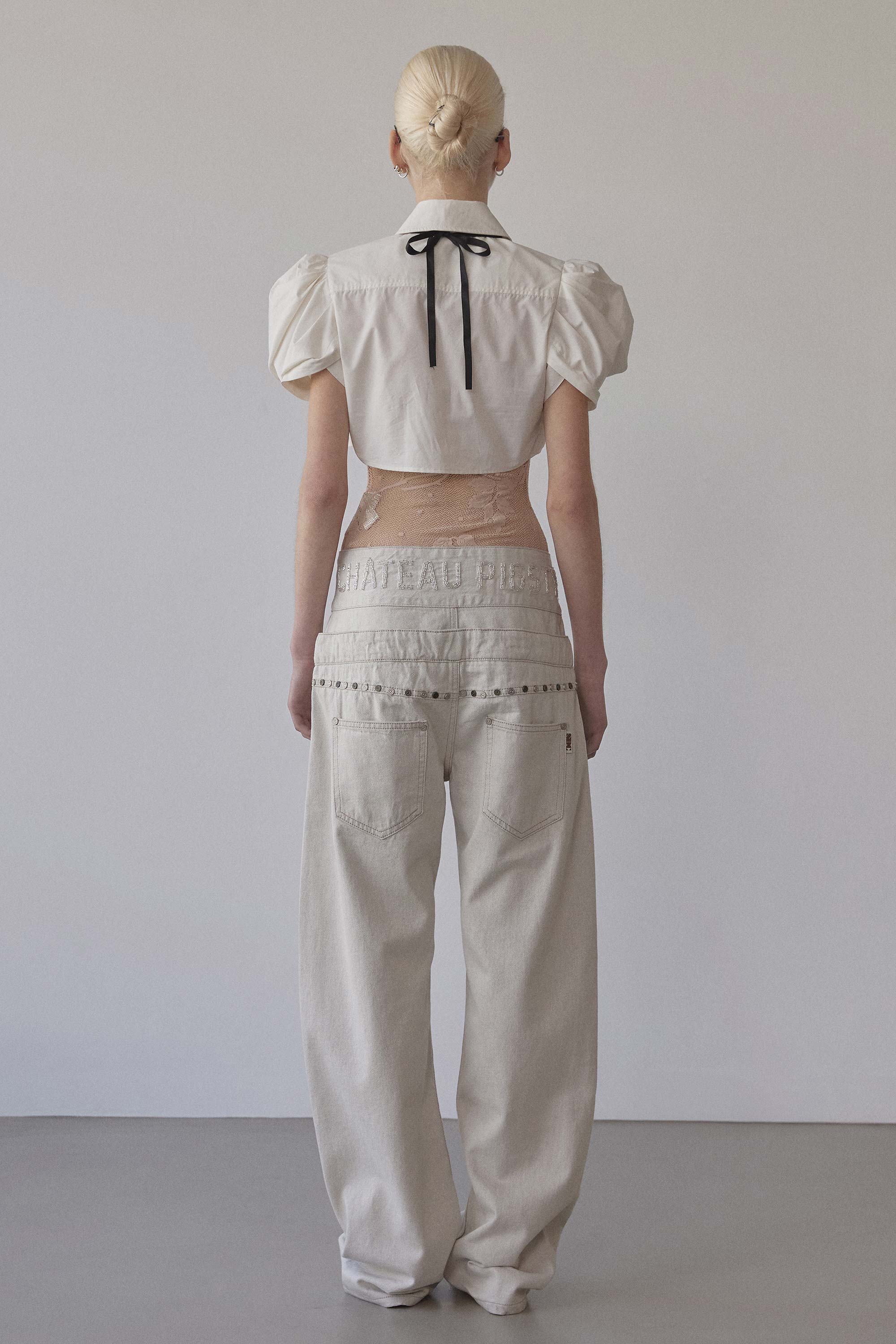 Beaded Layered Denim Pants Nonfade Raw