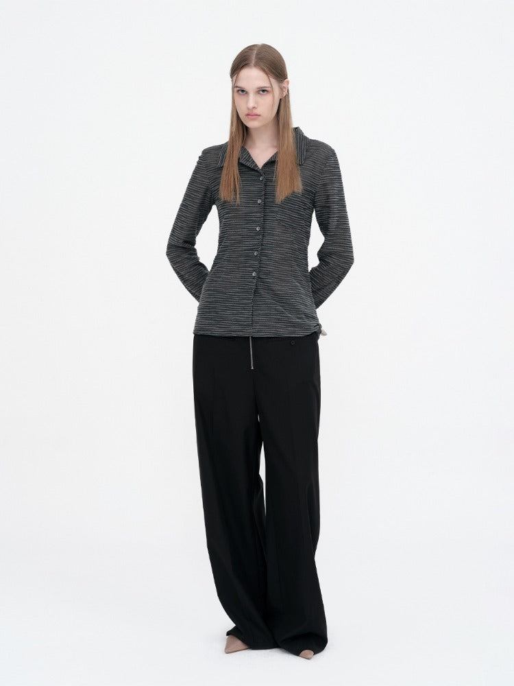 Zipper Wide Trousers Black