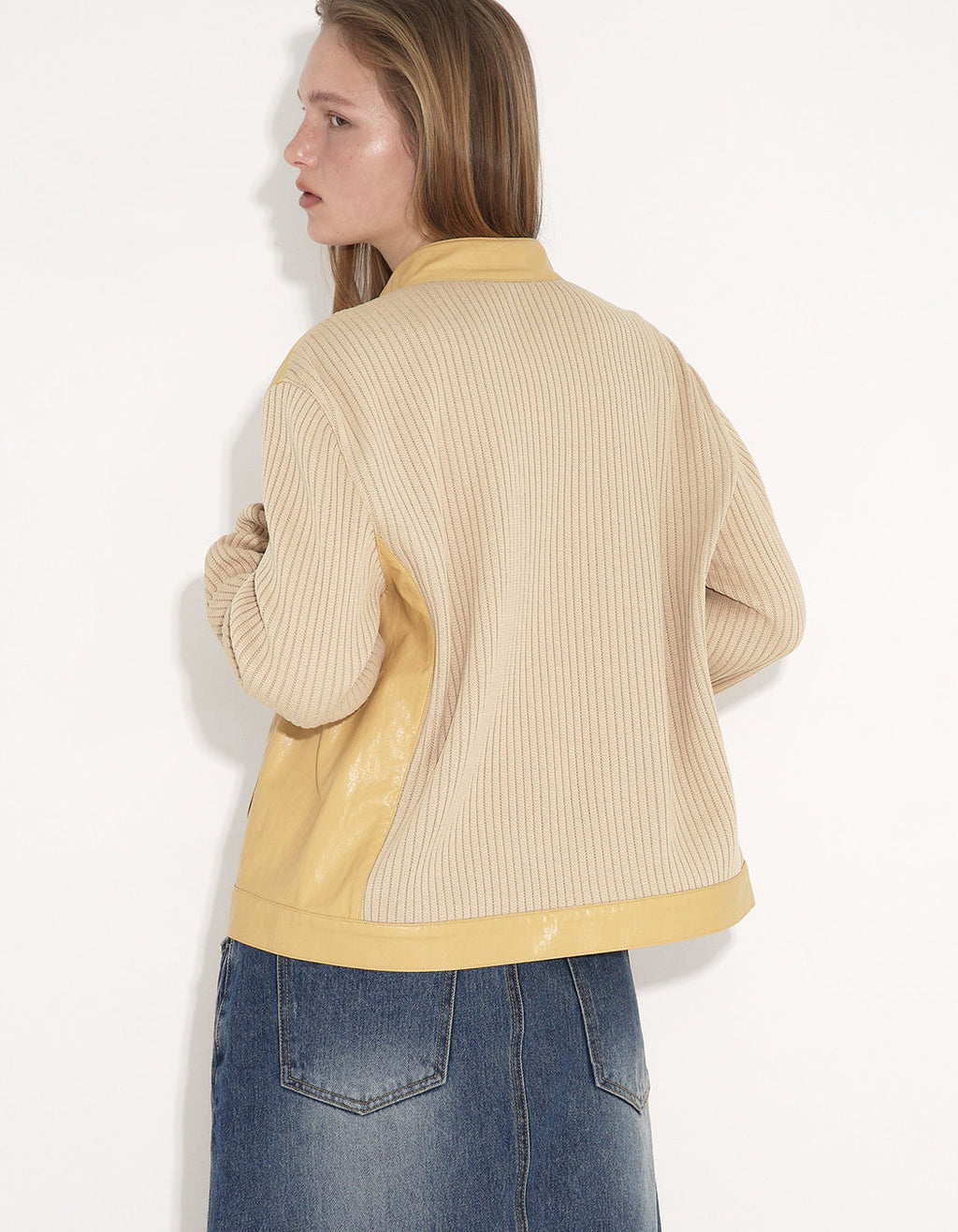 RIBBED PANEL BIKER JACKET / 3 COLOR