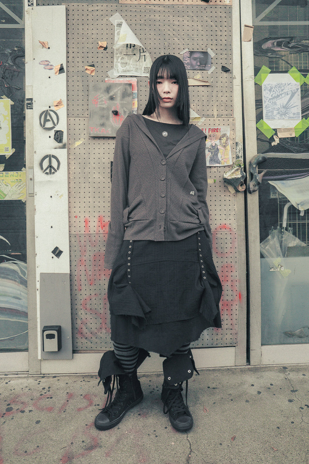 Strap layered midi skirt (Black)