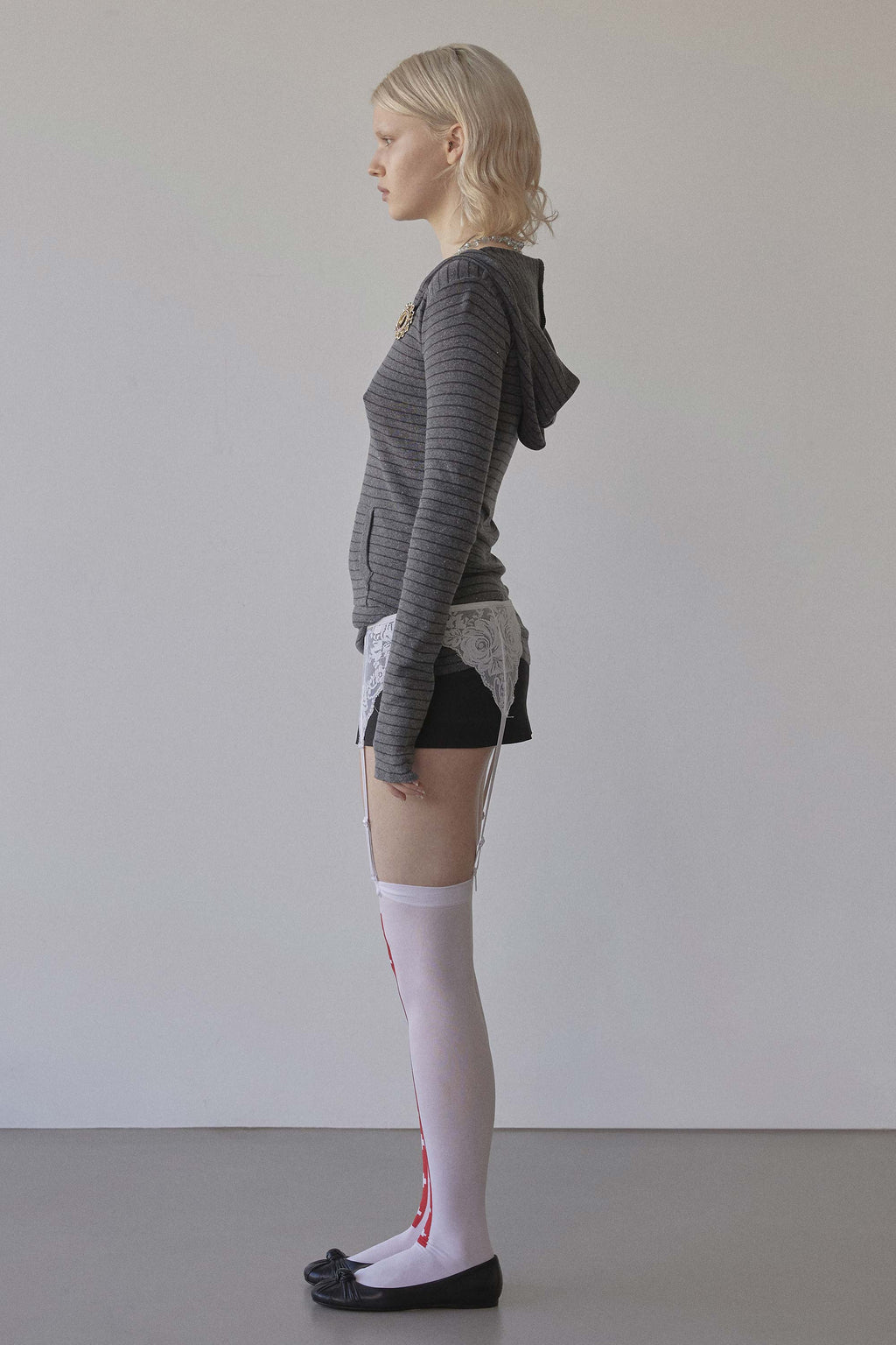 Knitted Stripe Hoodie Charcoal/Black