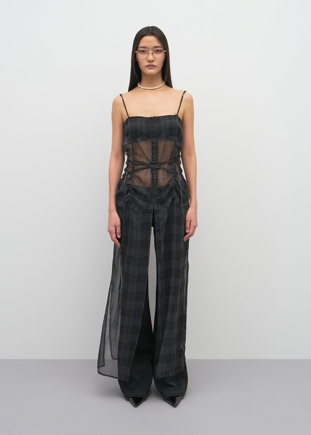 HOOK DETAIL CHIFFON DRESS_CHECKED / 2 Color