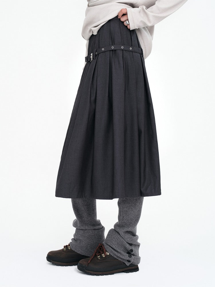 Belt Pocket Midi Skirt Charcoal