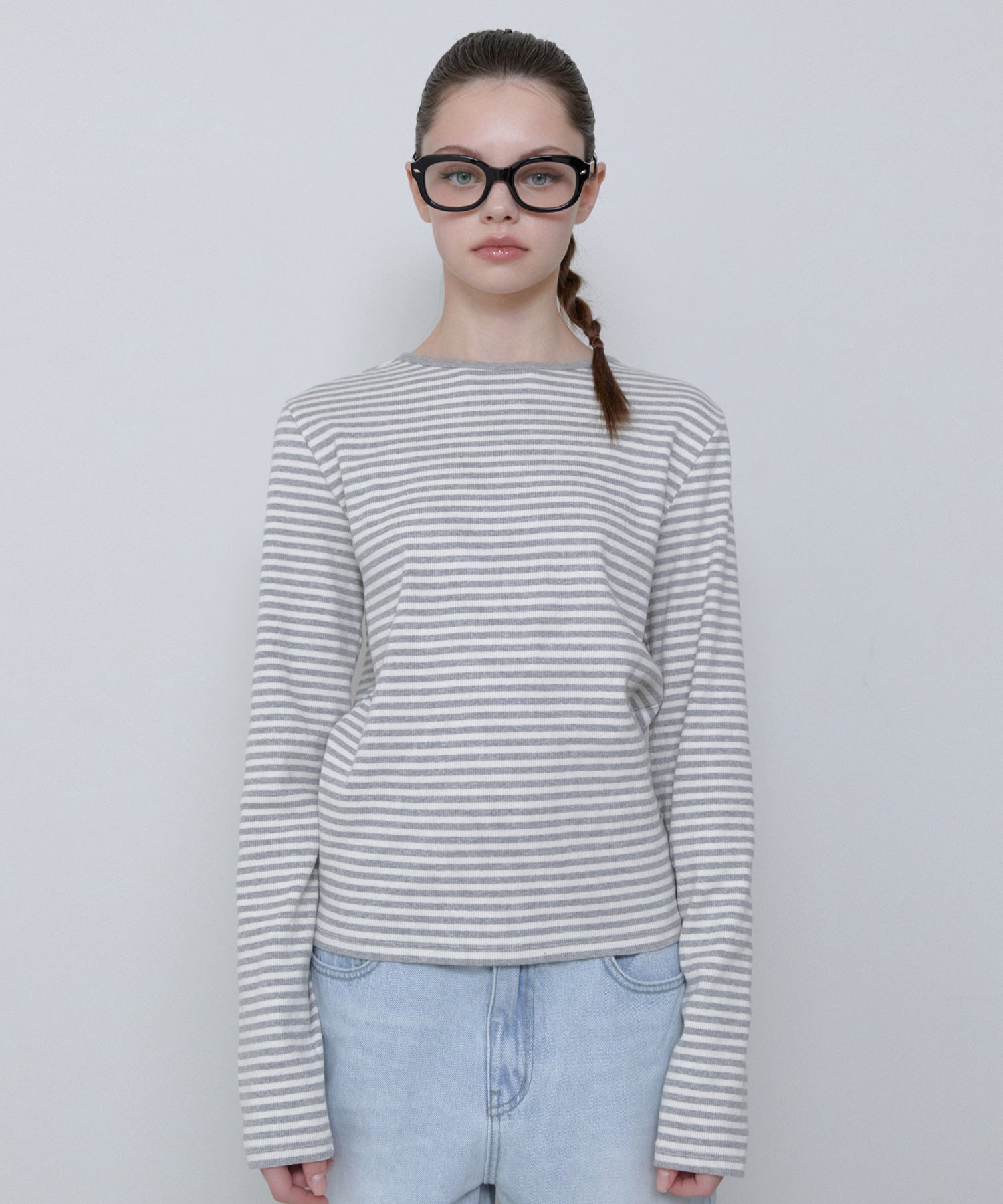 BASIC STRIPE LONG SLEEVE GRAY