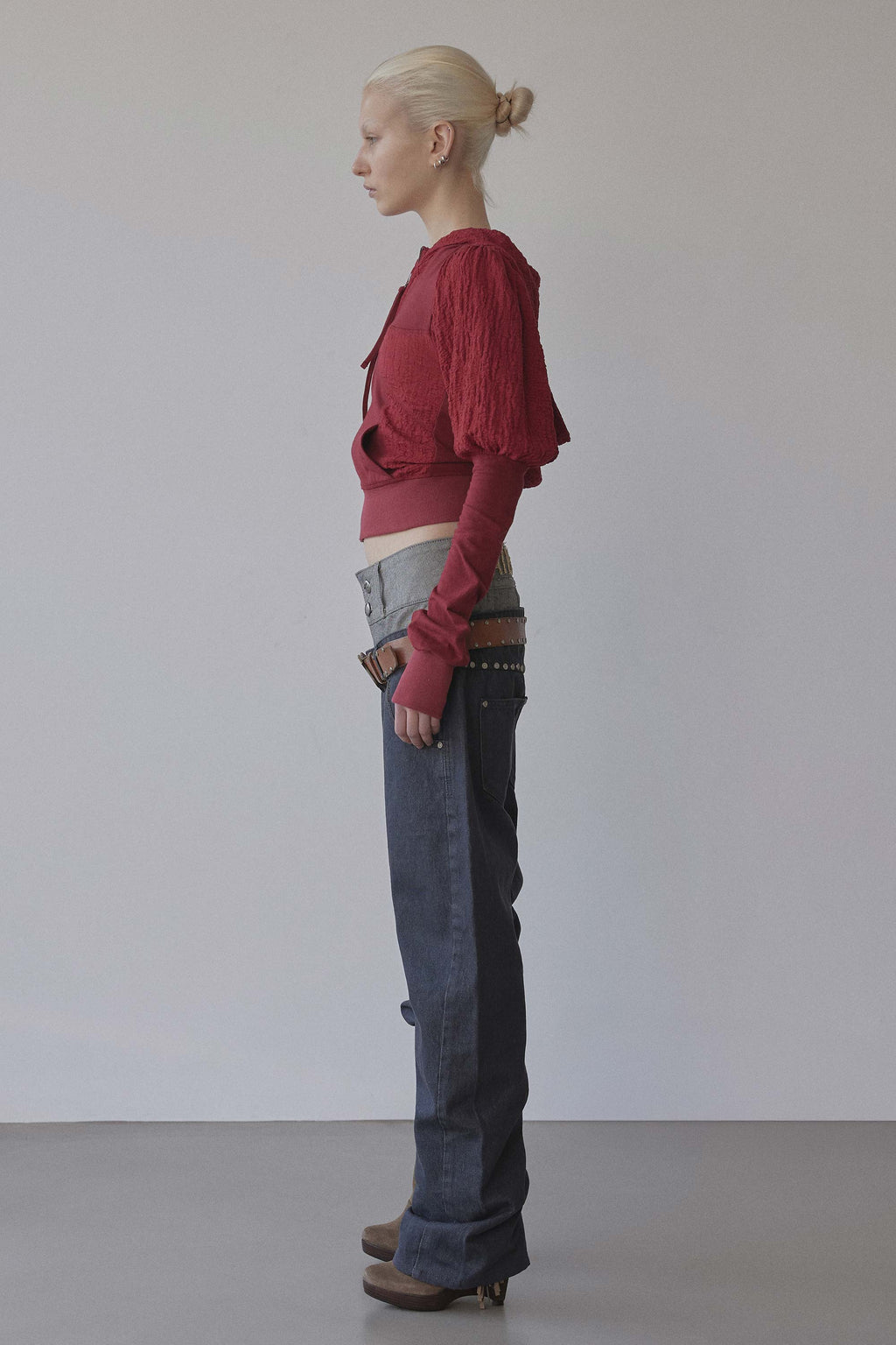 Puff Sleeve Zip-Up Hoodie Red