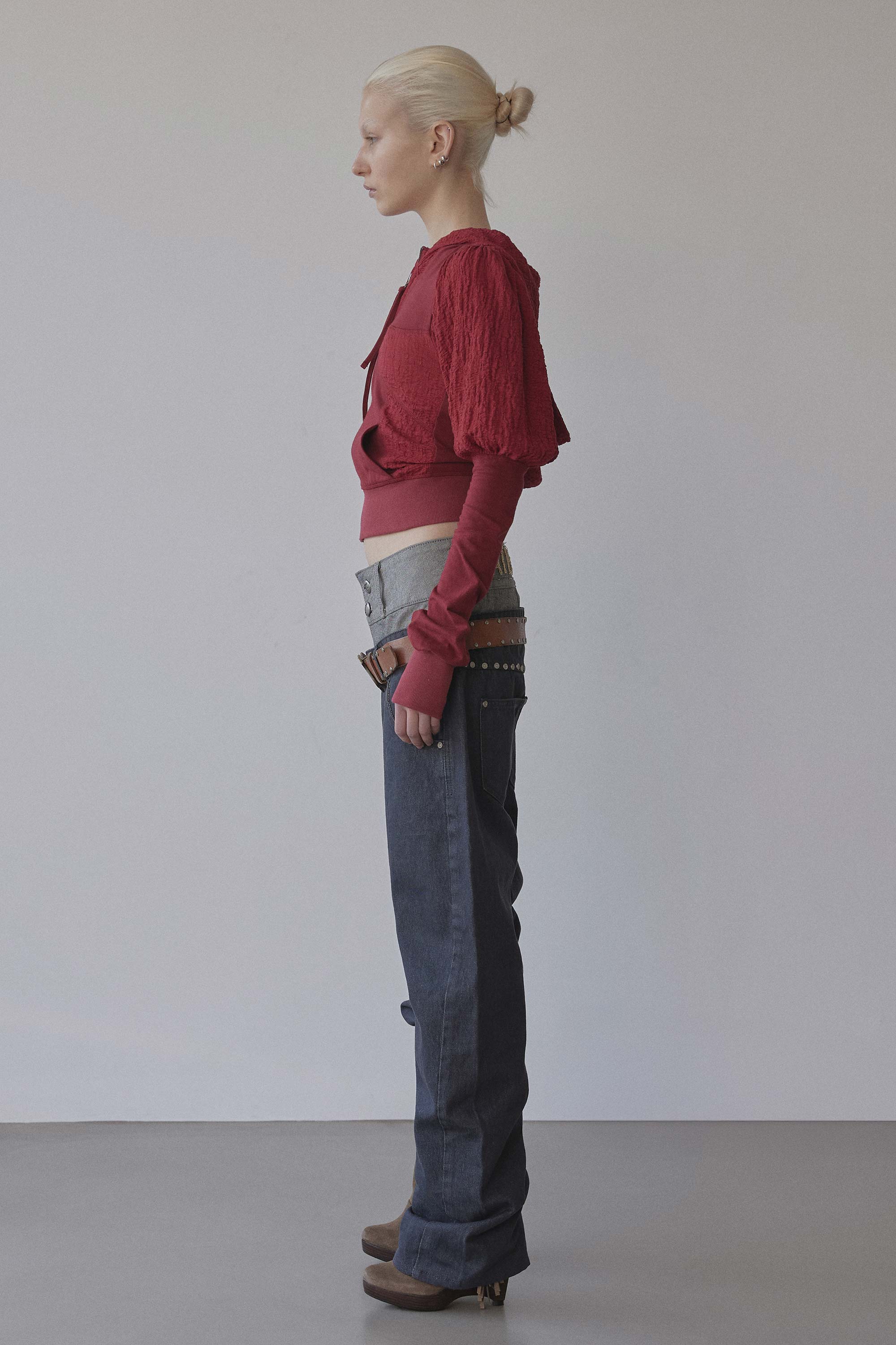 Puff Sleeve Zip-Up Hoodie Red