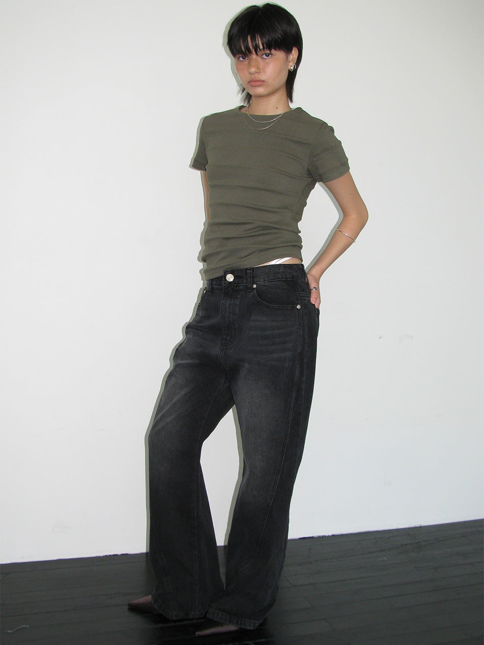 Curved Flare Jeans Black