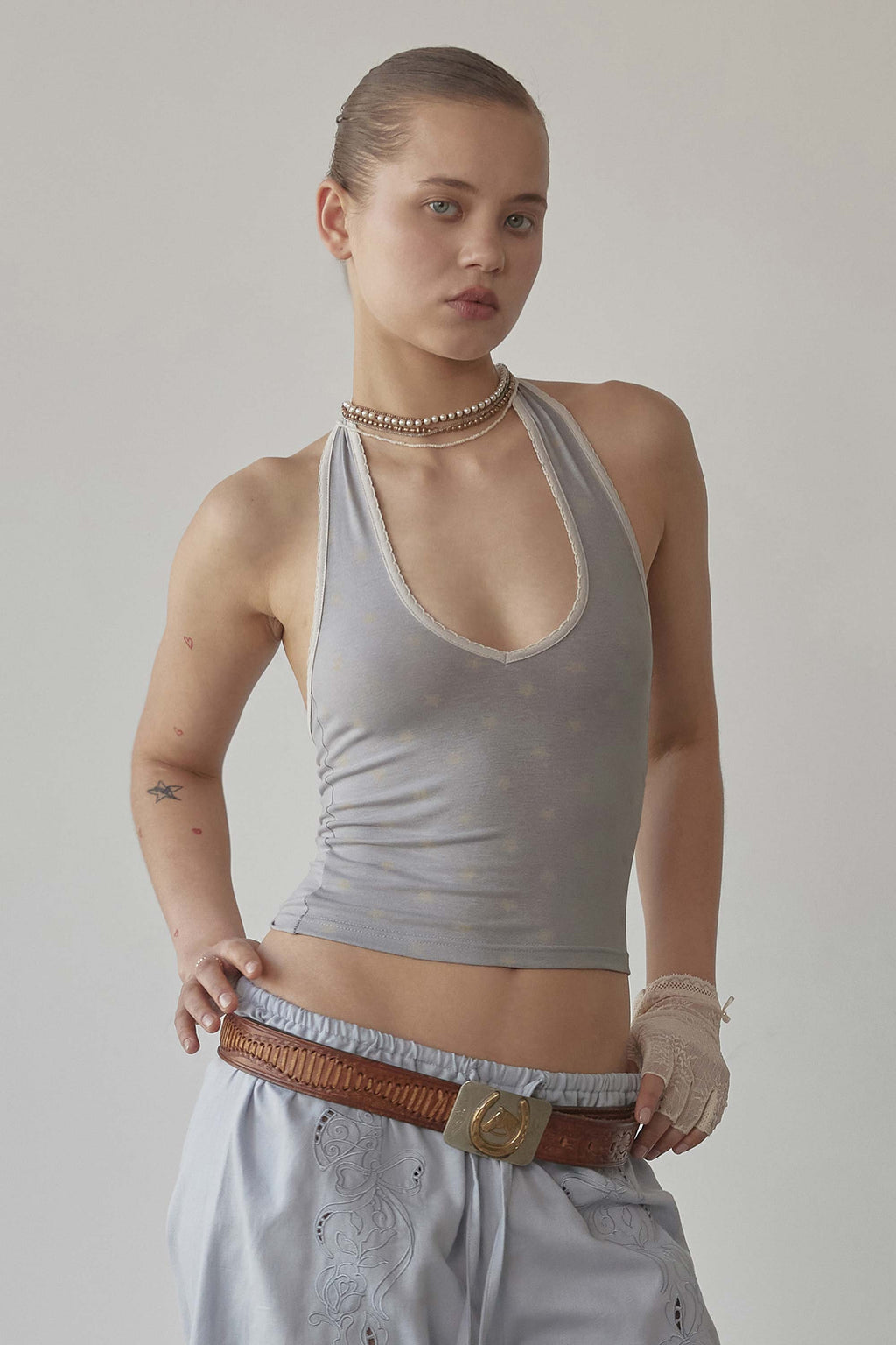 Star Halter Top Pale Gray