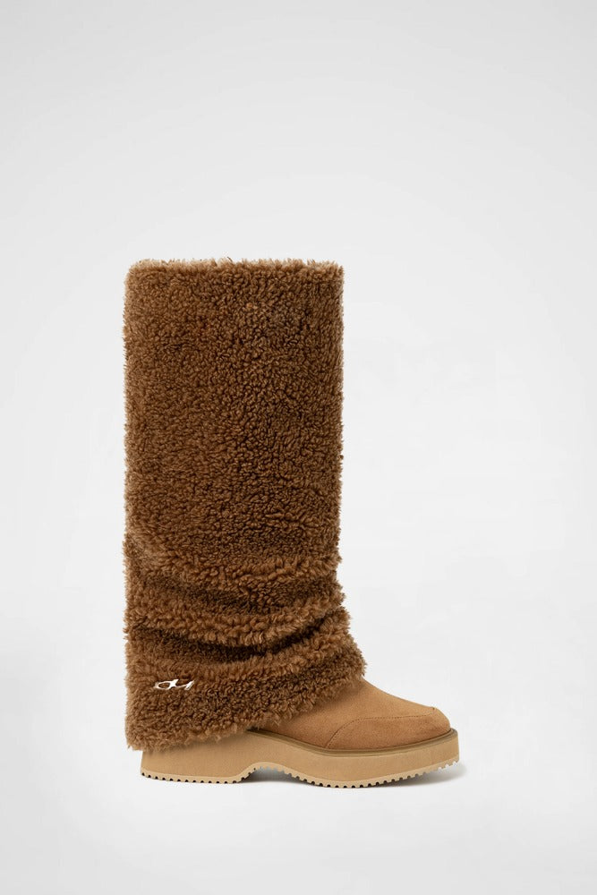 FUR LEG WARMER CHUNKY BOOTS / BEIGE