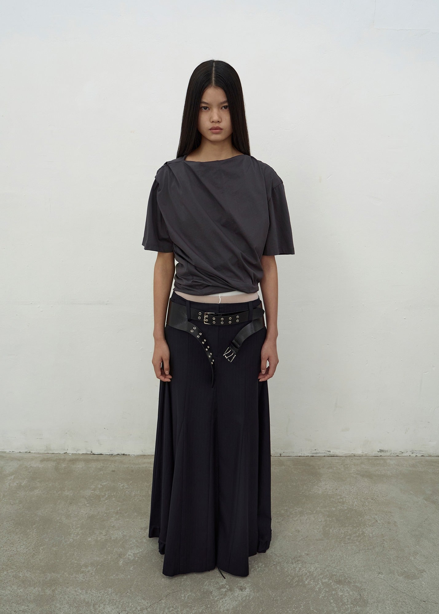 WIDE DOUBLE EYELET LEATHER BELT (BLACK)