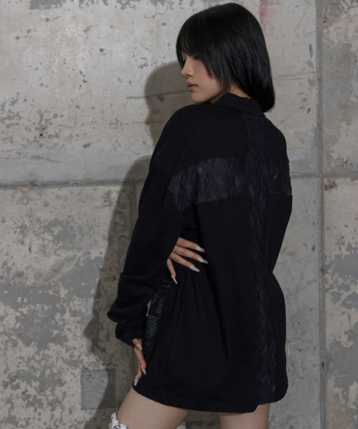 BACK CROSS OVER FIT COLLAR TEE (BLACK) F25ZB021