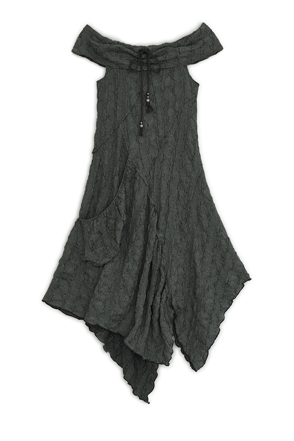 Draw-string off-shoulder dress (Charcoal)