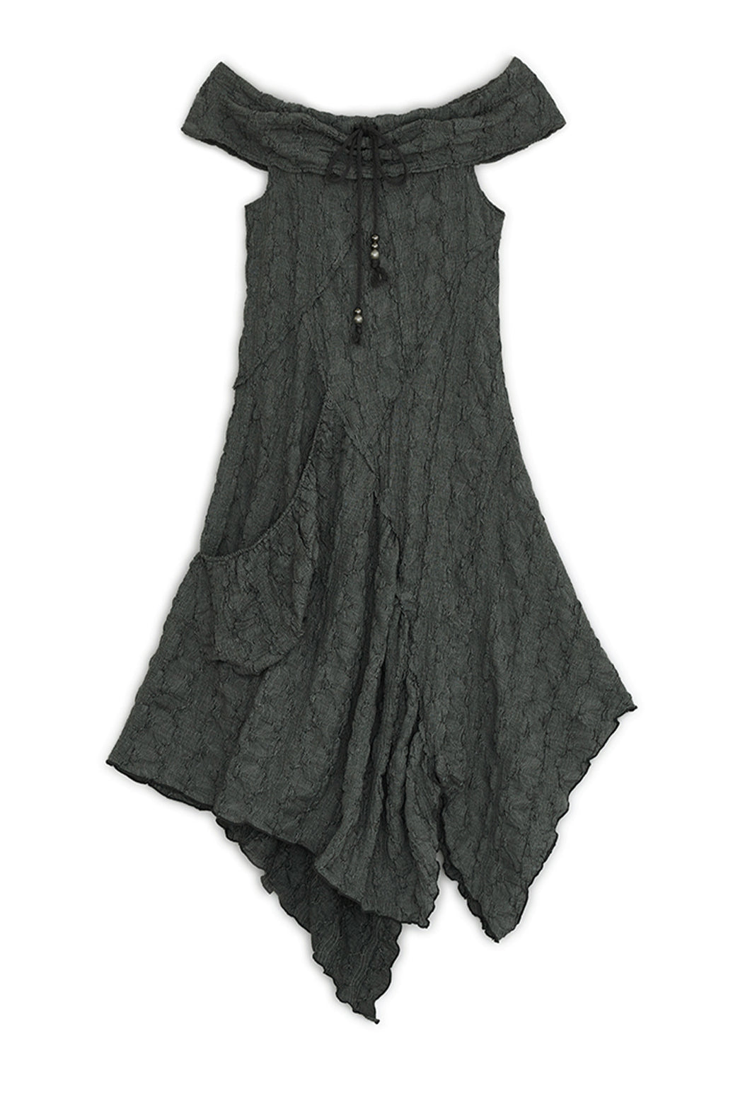 Draw-string off-shoulder dress (Charcoal)