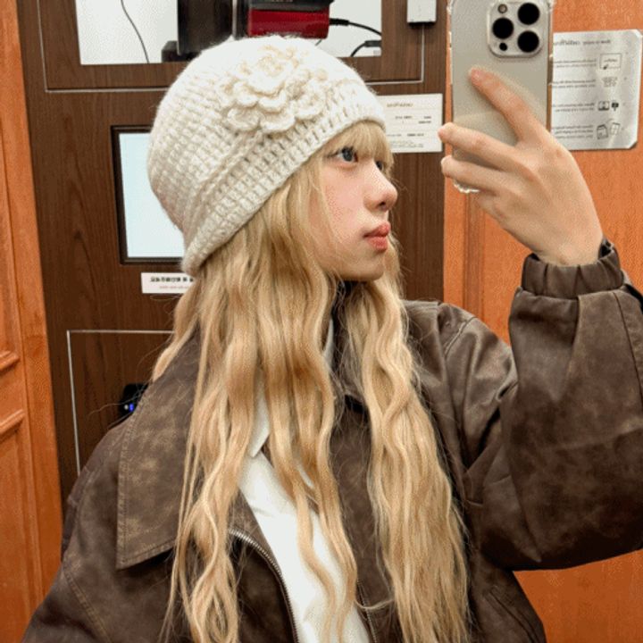 Spangle Flower Knit Beanie