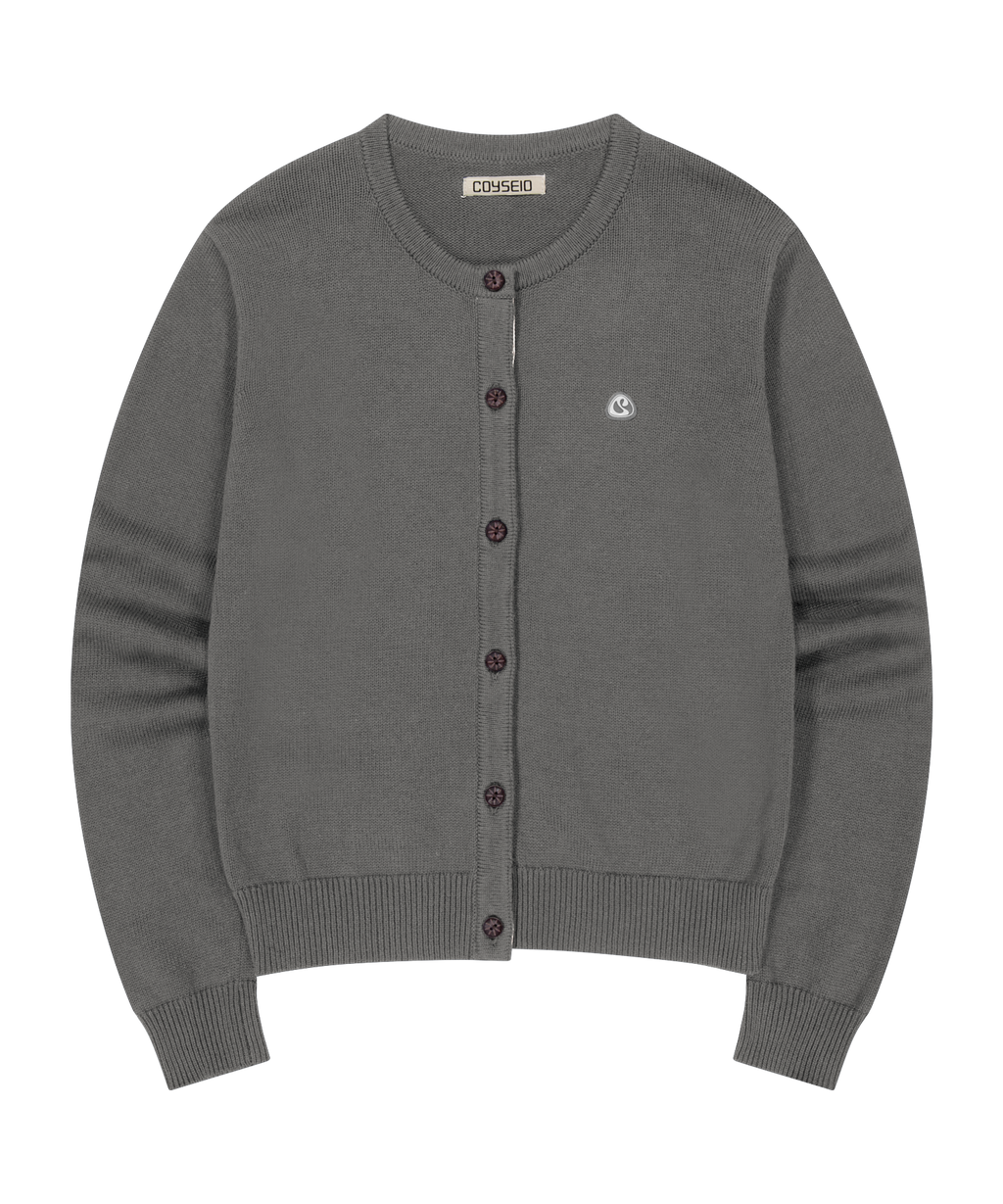 FLOWER PLACKET CARDIGAN GREY