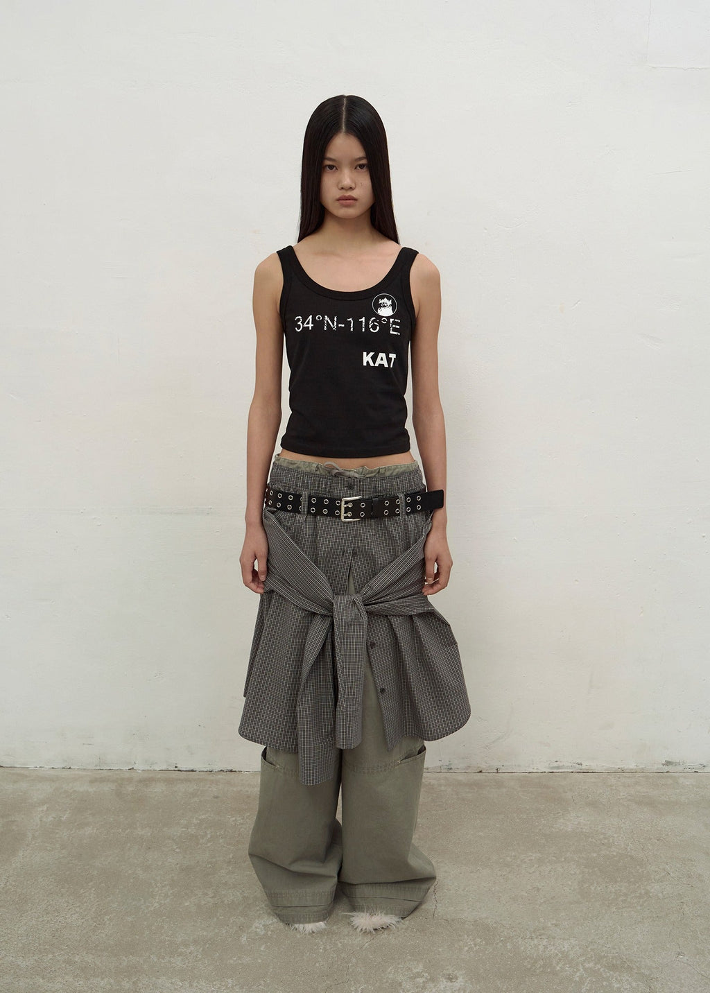 CHECKED BUTTON-UP SKIRT (GREY)