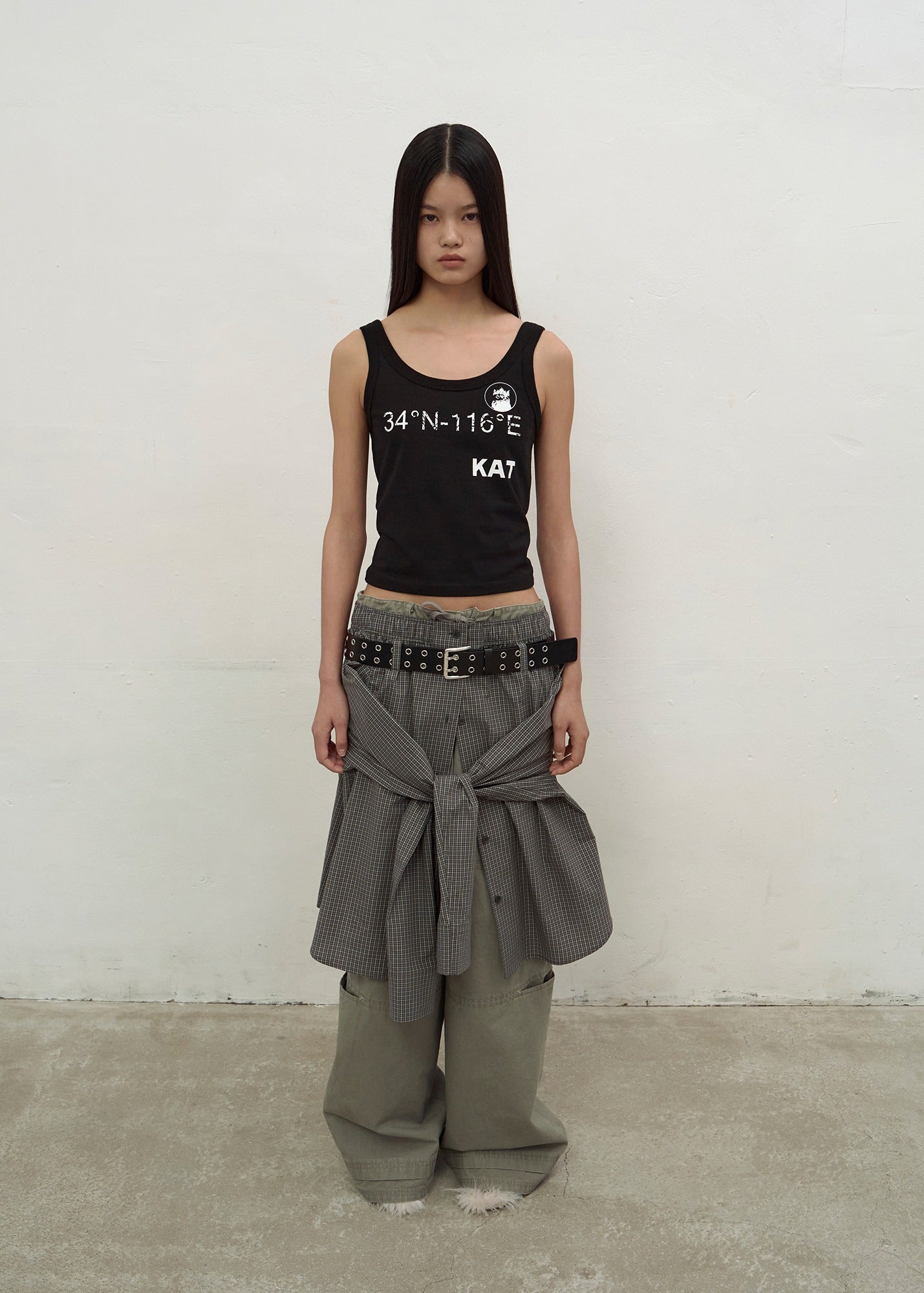 CHECKED BUTTON-UP SKIRT (GREY)