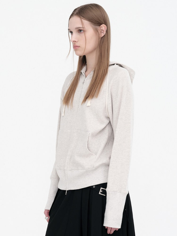 Bound Hood Zip Up Melange Gray