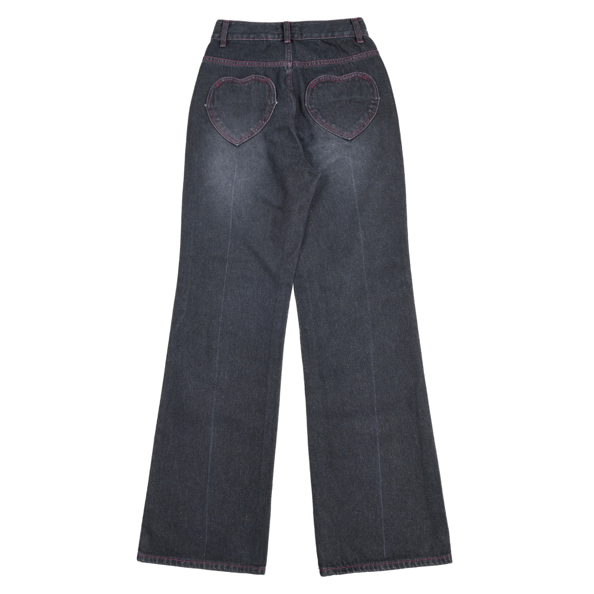 HEART EMBROIDERY JEANS - BLACK