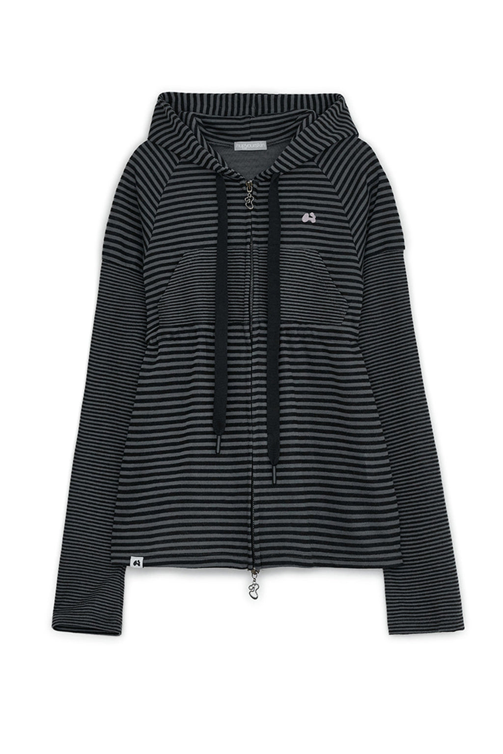 Stripe babydoll hoodie zip-up (Charcoal)