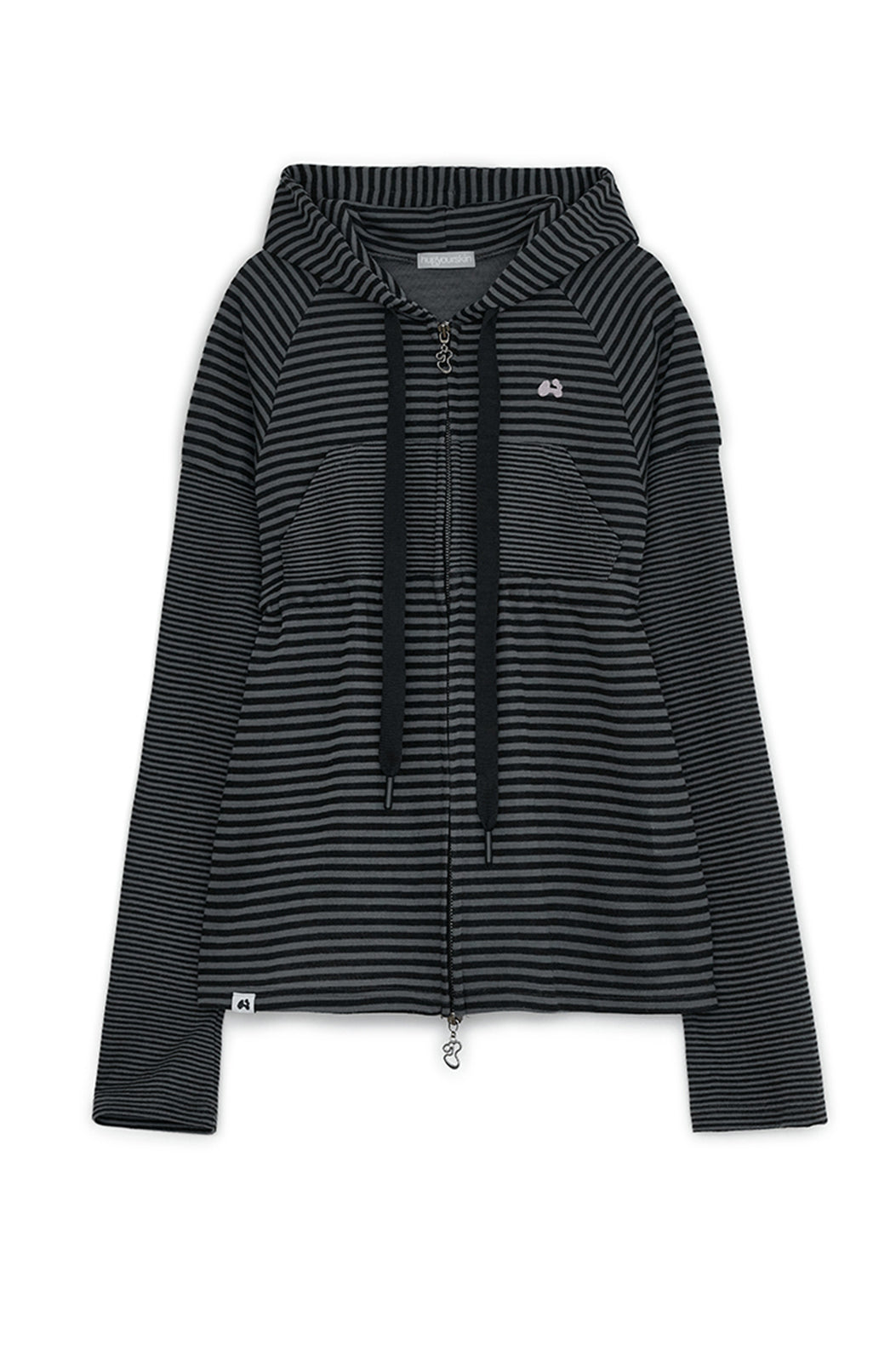 Stripe babydoll hoodie zip-up (Charcoal)