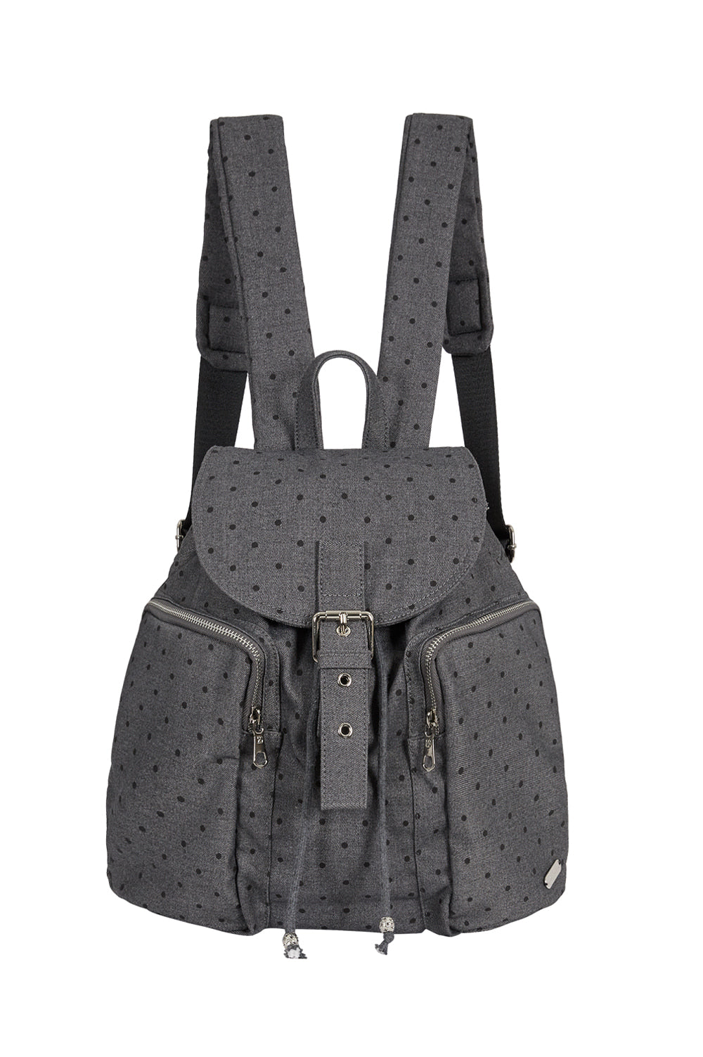 Pattern Buckle Backpack Dot Charcoal