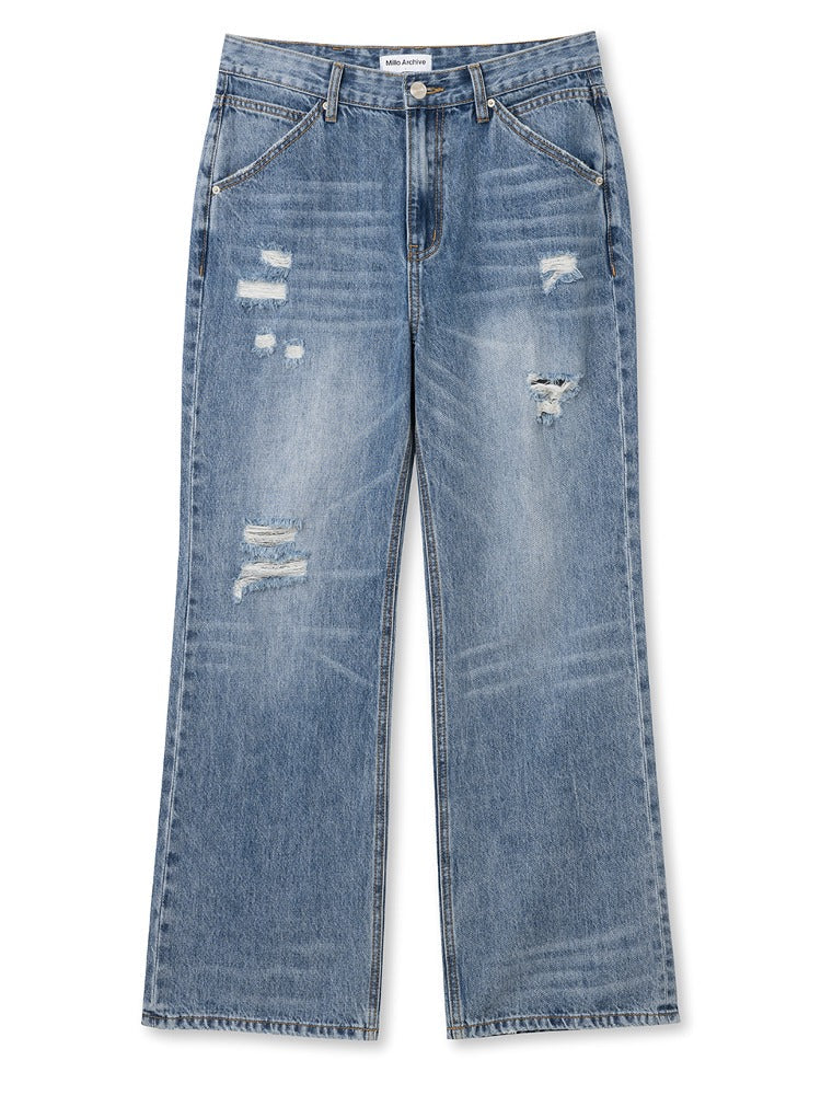 Damage Flare Denim Pants Mid Blue