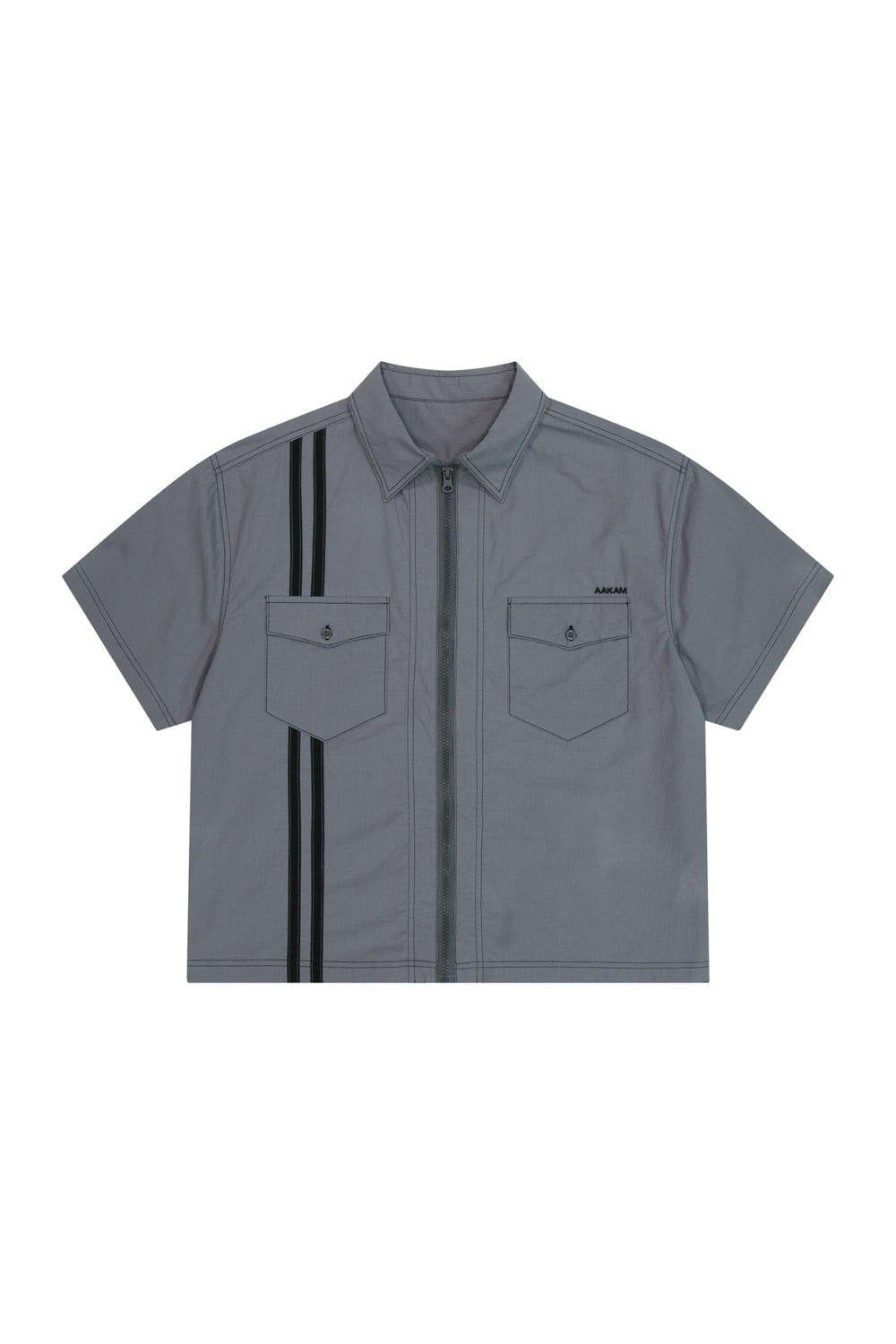 5.19 예약배송 2-Lined Zip-Up Half Shirts (Gray)