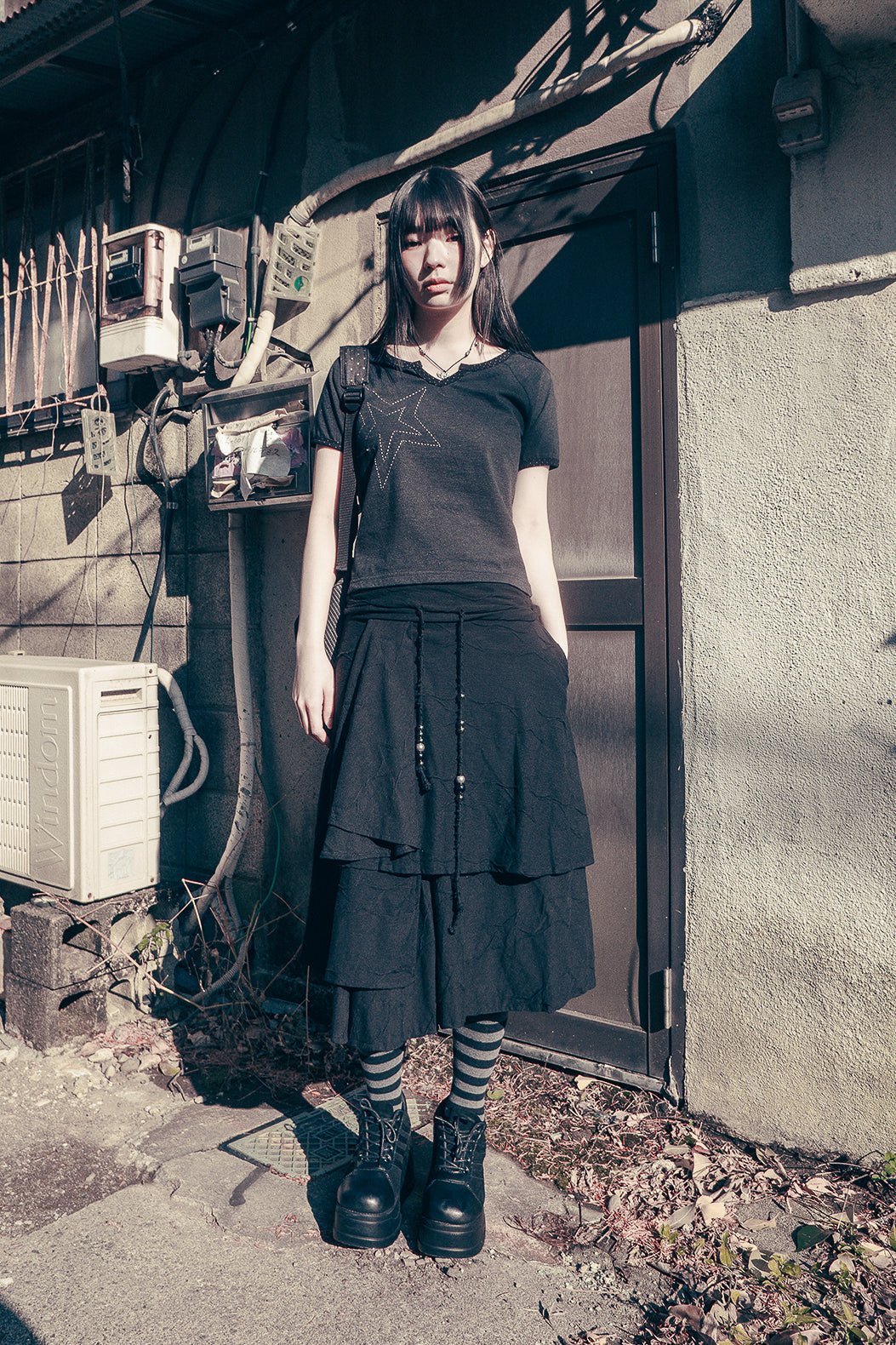 Star flayered midi skirt (Black)