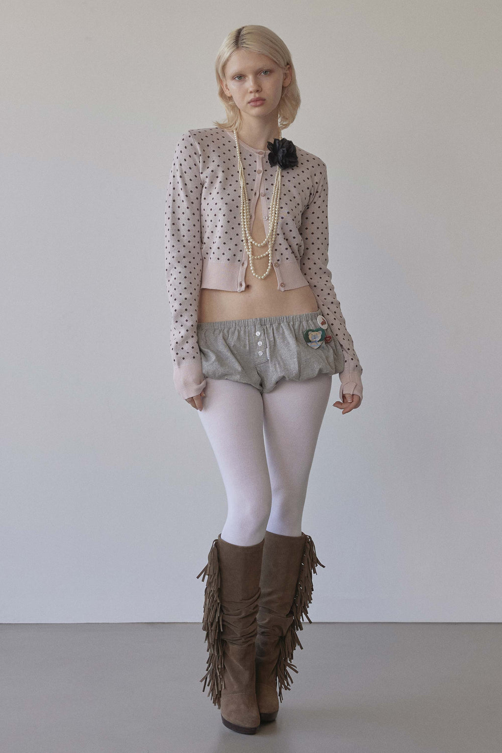 Polka Dot Cardigan Baby Pink/Brown