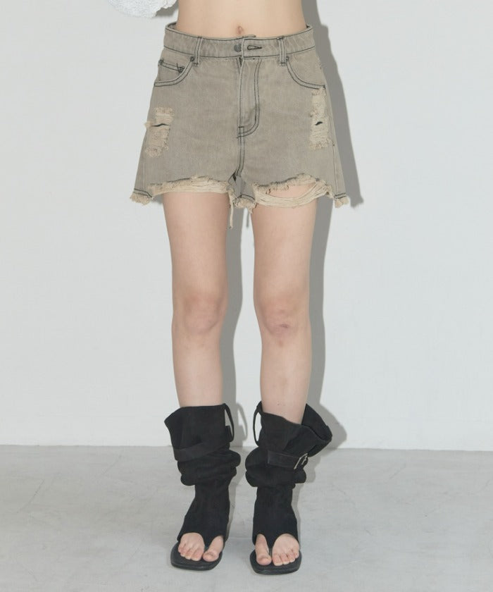 VINTAGE DENIM SHORTS (SAND BROWN)