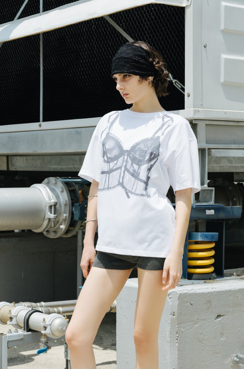 SNAP CORSET GRAPHIC T-SHIRT / WHITE