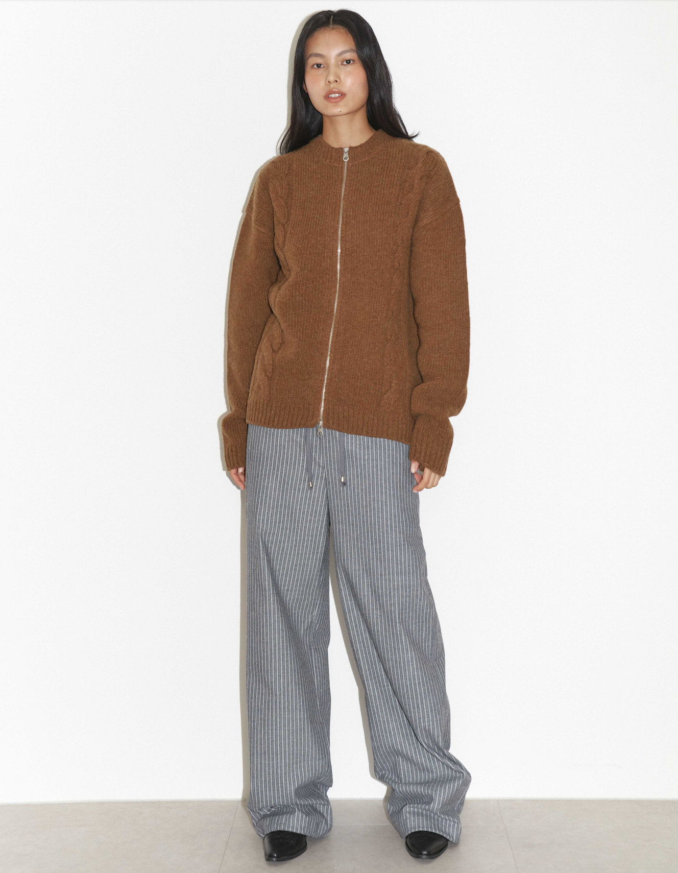 WOOL CABLE KNITTED JACKET / 2 Color