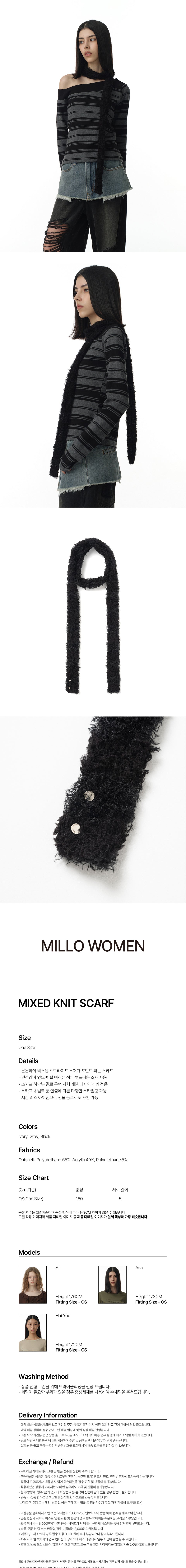 Mixed Knit Scarf Black