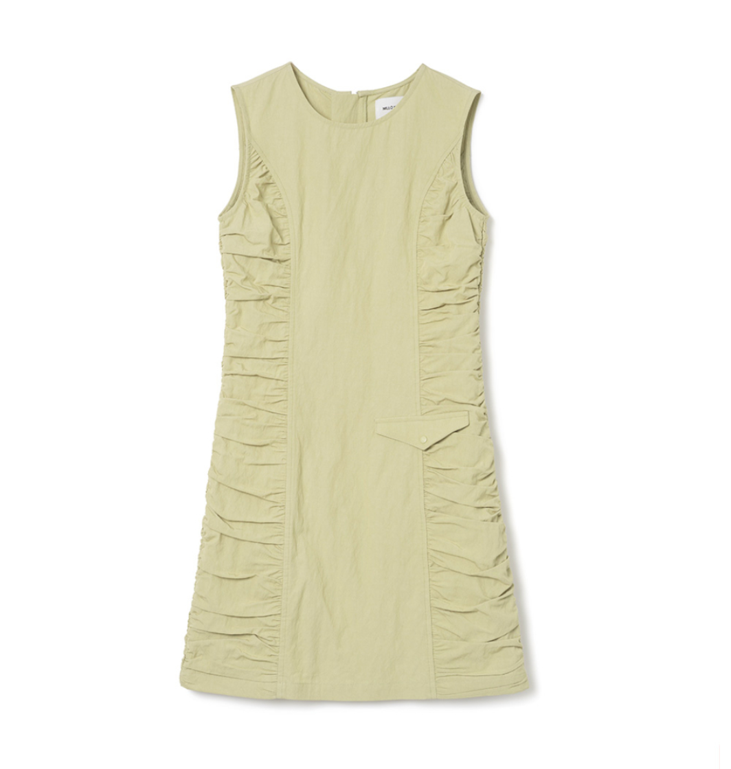 Shirring Zip-Up Mini Dress / 2 COLOR