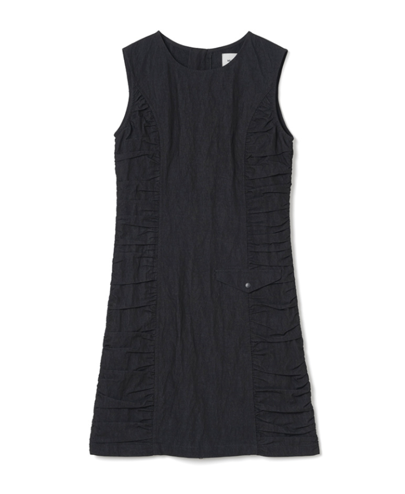 Shirring Zip-Up Mini Dress / 2 COLOR