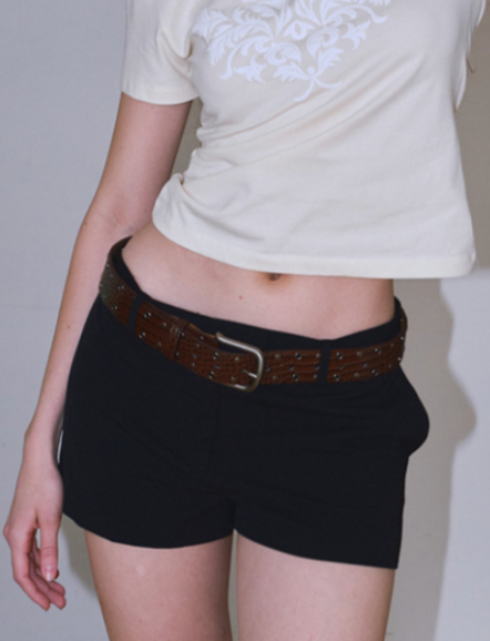 Stud Eyelet Leather Belt / 2 COLOR