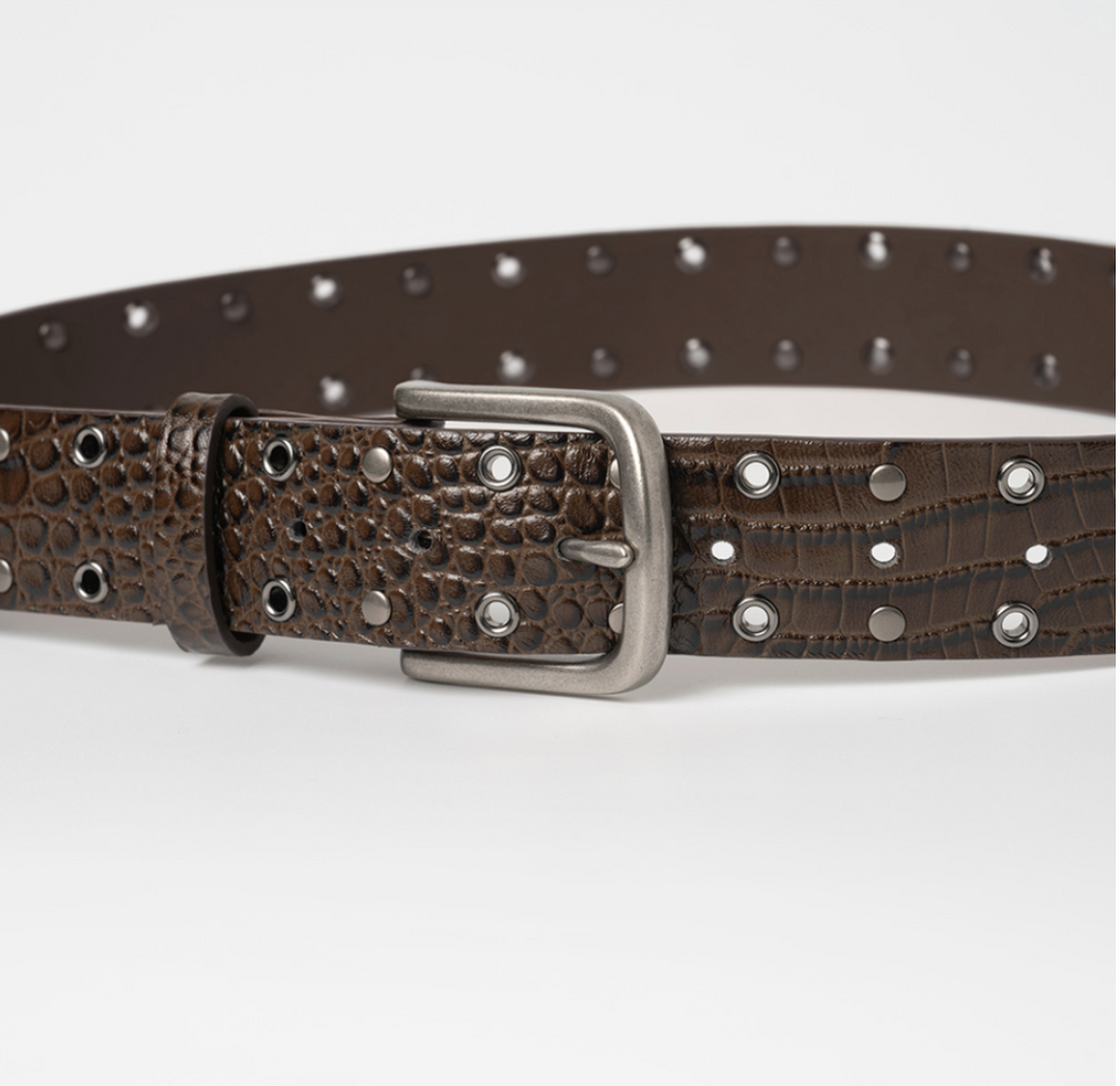 Stud Eyelet Leather Belt / 2 COLOR